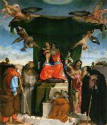 Lorenzo Lotto Thronende Madonna, Engel und Heilige oil on canvas